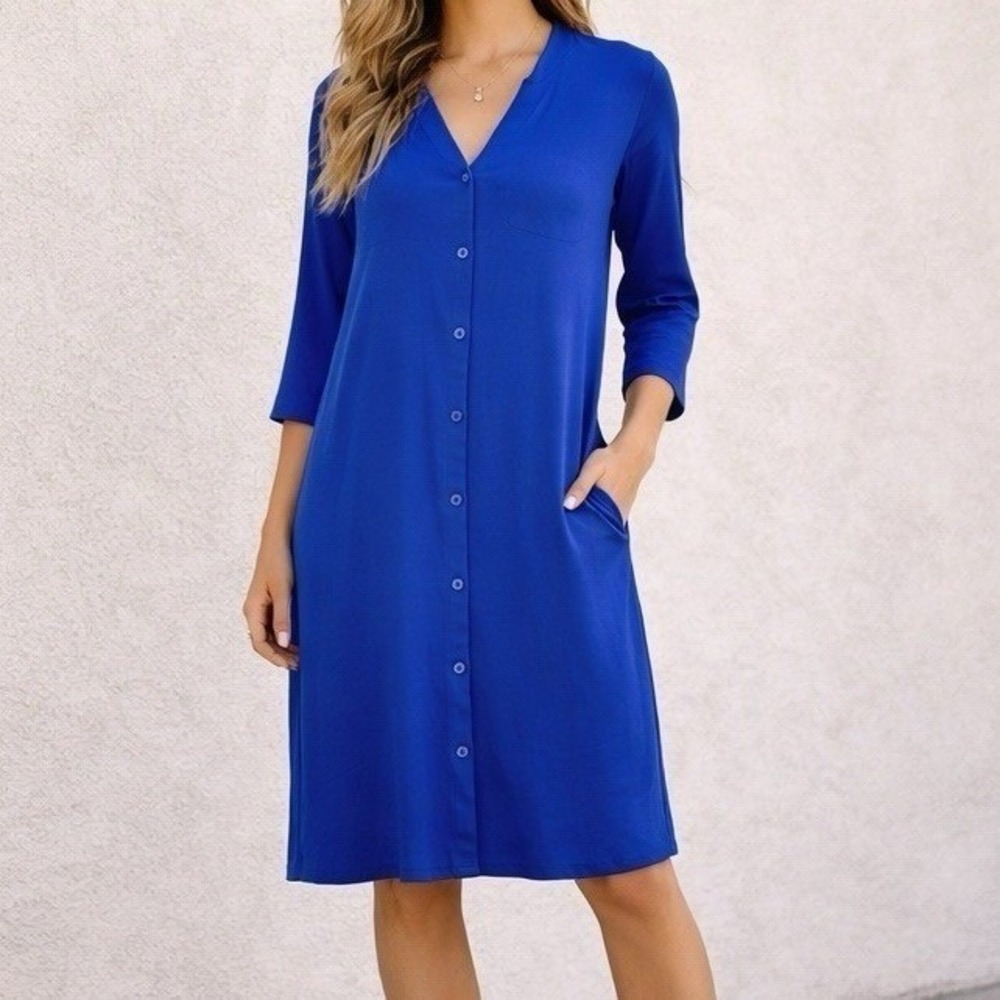 Eileen Fisher Size XL Midi Dress Long Sleeve Quiet Luxury Career Office Pockets